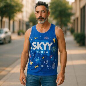 SKYY Vodka Men’s X-Large PRIDE Tank Top - Blue Cocktails Design Polyester New